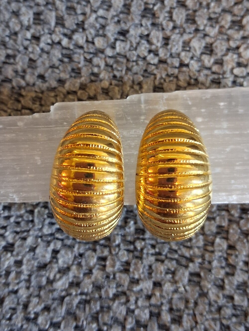 Monet Gold Ribbed Dome Clip Earrings